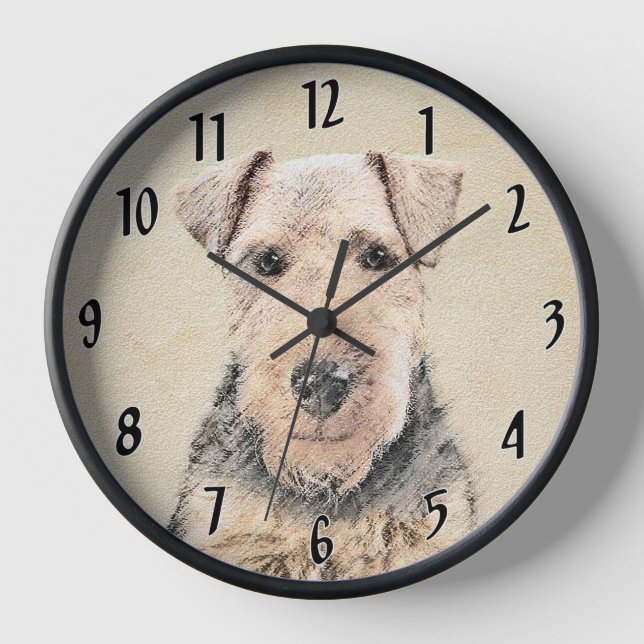 Walisische Terrier-Malerei - Niedliche Original Hu Uhr (Vorderseite)