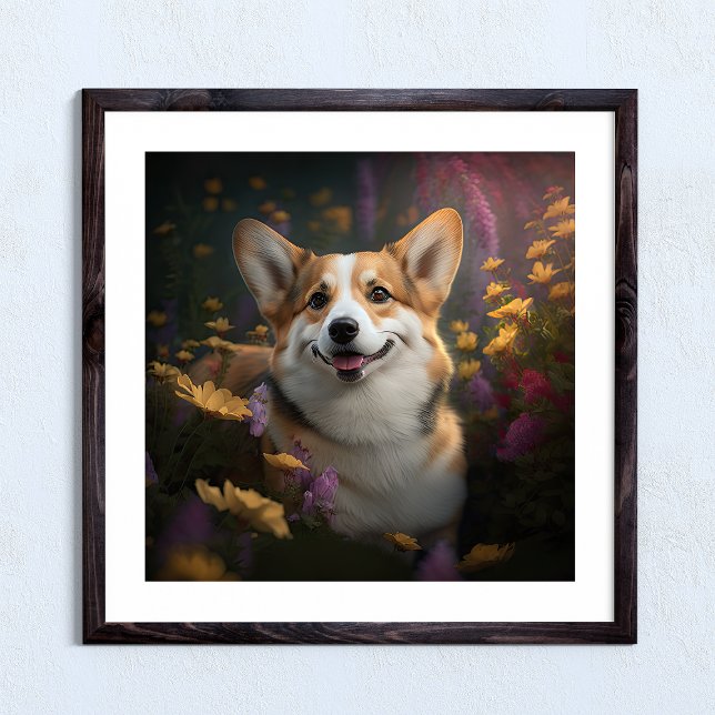 Walisischer Corgi im farbenfrohen Garten Poster (Von Creator hochgeladen)