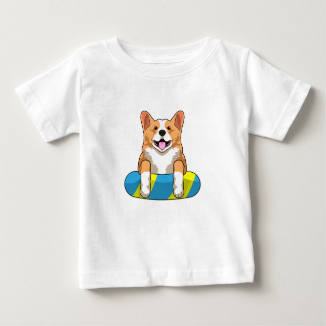 Walisischer Corgi im Schwimmen mit Brett Baby T-shirt (Vorderseite)