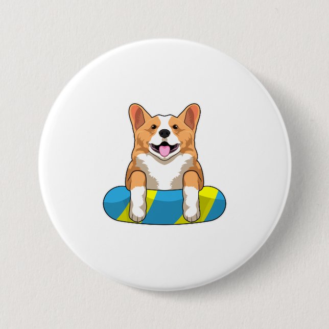 Walisischer Corgi im Schwimmen mit Brett Button (Vorderseite)