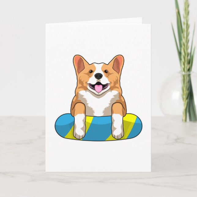 Walisischer Corgi im Schwimmen mit Brett Karte (Vorderseite)