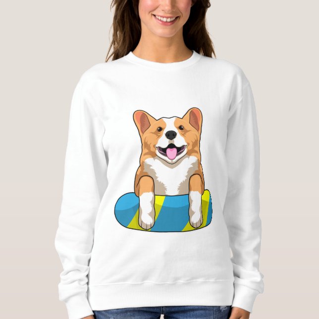 Walisischer Corgi im Schwimmen mit Brett Sweatshirt (Vorderseite)