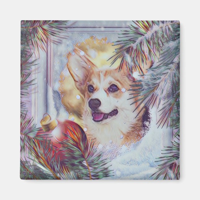 Walisischer Corgi im Winterfenster Magnet (Vorne)