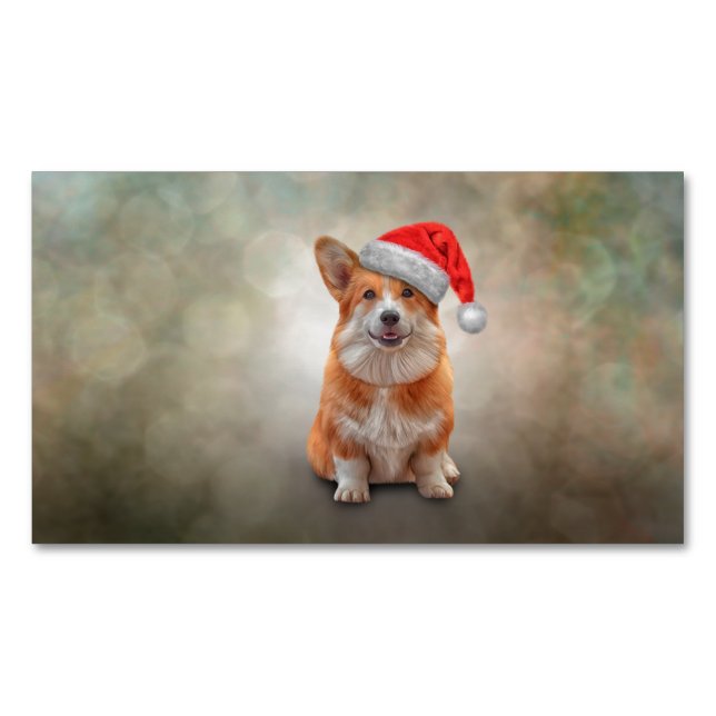 Walisischer Corgi in rotem Hut des Weihnachtsmanns Magnetische Visitenkarte (Vorderseite)