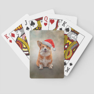 Walisischer Corgi in rotem Hut des Weihnachtsmanns Spielkarten