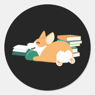 Walisischer Corgi Leser eines Buchtierhalters Runder Aufkleber