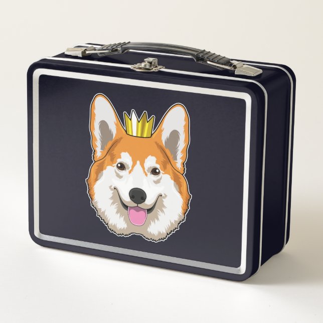 Walisischer Corgi mit Krone Metall Brotdose (Vorderseite)