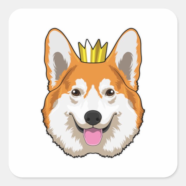 Walisischer Corgi mit Krone Quadratischer Aufkleber (Vorderseite)