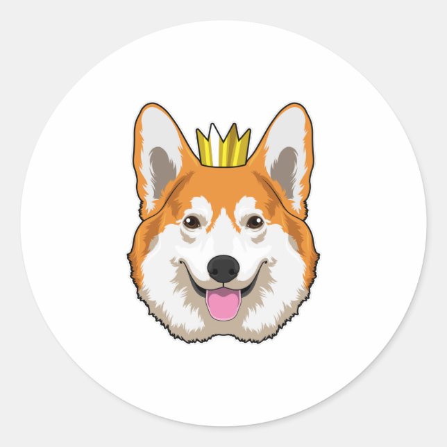 Walisischer Corgi mit Krone Runder Aufkleber (Vorderseite)