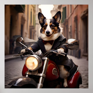 Walisischer Corgi radelt auf einer Vespa durch die Poster