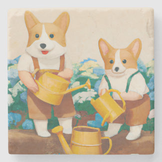 Walisischer Corgi's Watering the Flower Garden Steinuntersetzer