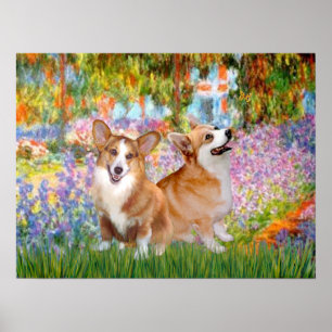 Walisischer Corgis (zwei Pembroke) -Garten bei Giv Poster