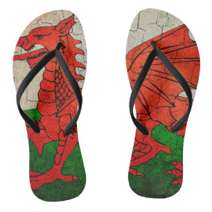 Walisischer Drache auf einer rissigen Wand Flip Flops