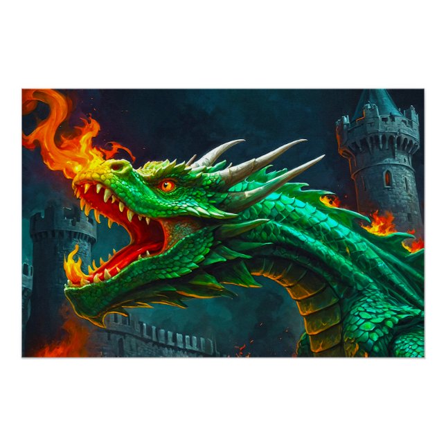 Walisischer Drache heizt englisches Schloss Poster (Vorderseite)