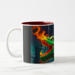 Walisischer Drache heizt englisches Schloss Zweifarbige Tasse