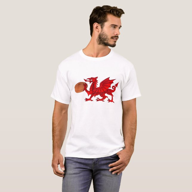 Walisischer Drache mit einem Rugby Ball Men's T -  T-Shirt (Vorne ganz)