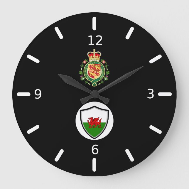 walisisches Flaggenemblem Große Wanduhr (Vorderseite)