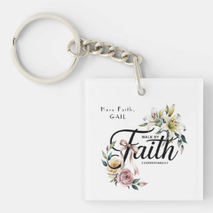"Walk by Faith Floral Scripture Design Schlüsselanhänger