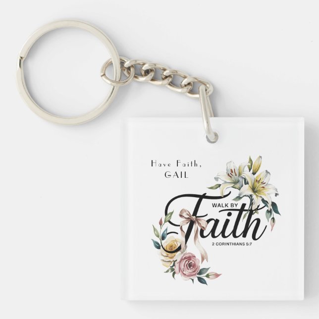 "Walk by Faith Floral Scripture Design Schlüsselanhänger (Vorderseite)