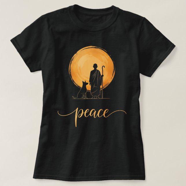 Walk for Peace Monks with Aloka Dog T-Shirt (Design vorne)