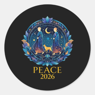 Walk Peace 2026 Weltfriedensmönche mit Aloka Hund Runder Aufkleber