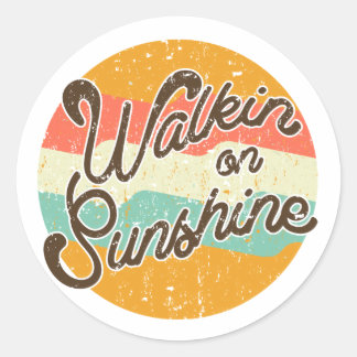 Walkin über Sunshine Retro Runder Aufkleber