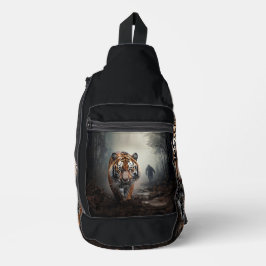 Walking Alter Schwarz-Orange-Tiger surrealer Wald Crossbody Bag