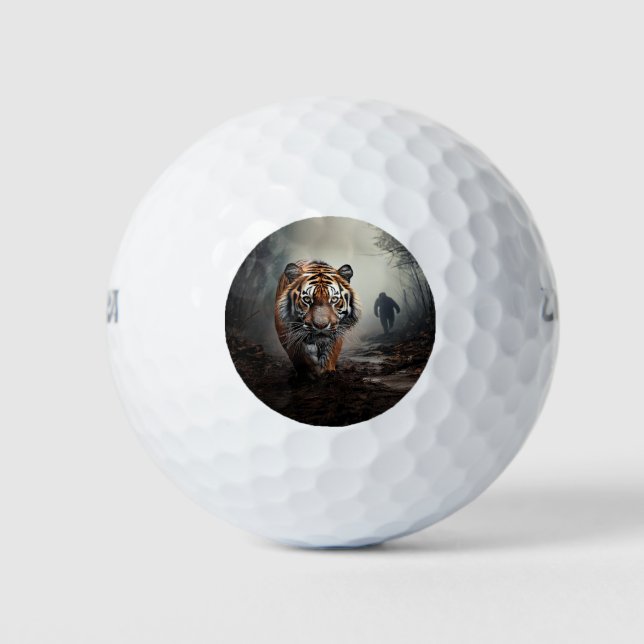 Walking Alter Schwarz-Orange-Tiger surrealer Wald Golfball (Vorderseite)