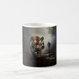 Walking Alter Schwarz-Orange-Tiger surrealer Wald Kaffeetasse