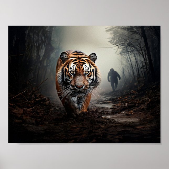 Walking Alter Schwarz-Orange-Tiger surrealer Wald Poster (Vorne)