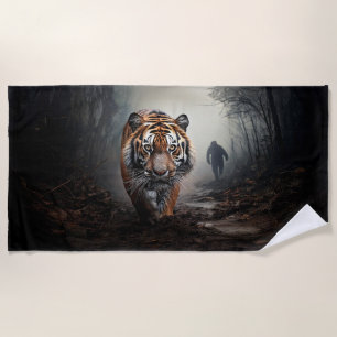 Walking Alter Schwarz-Orange-Tiger surrealer Wald Strandtuch