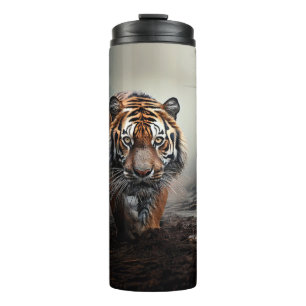 Walking Alter Schwarz-Orange-Tiger surrealer Wald Thermosbecher