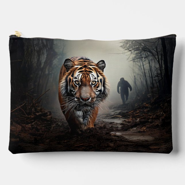Walking Alter Schwarz-Orange-Tiger surrealer Wald Zubehörtasche (Vorderseite)