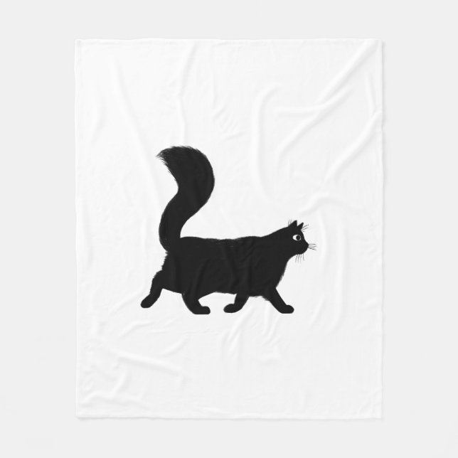 Walking Black Cat | Coole Kitty mit Fluffy Schwanz Fleecedecke (Vorderseite)