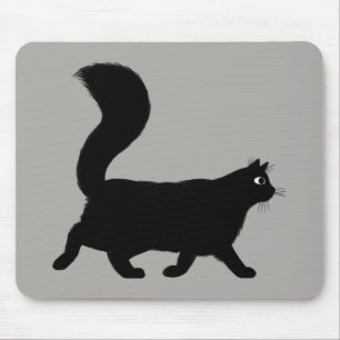 Walking Black Cat Coole Kitty mit Fluffy Schwanz Mousepad