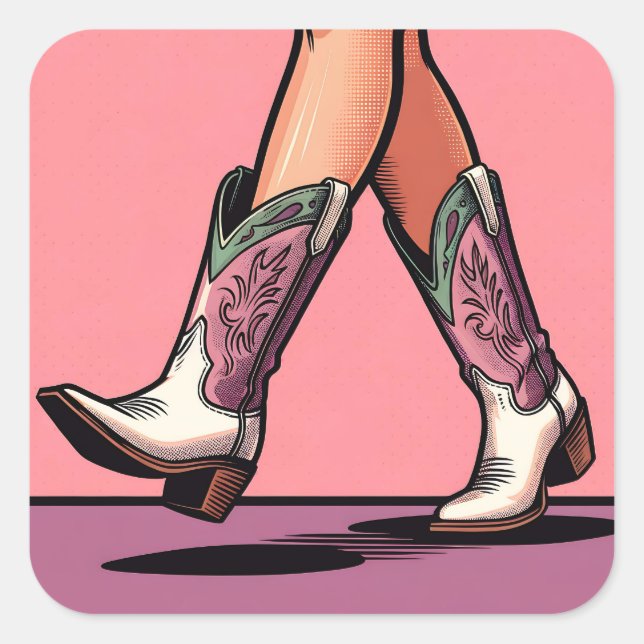 Walking Cowgirl Boots Coquette Pop Art Stickers (Vorderseite)