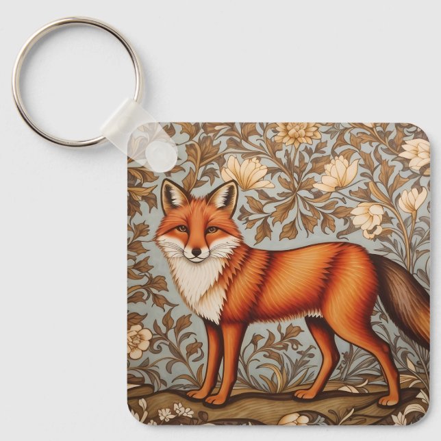 Walking Fox William Morris Inspired  Schlüsselanhänger (Vorderseite)