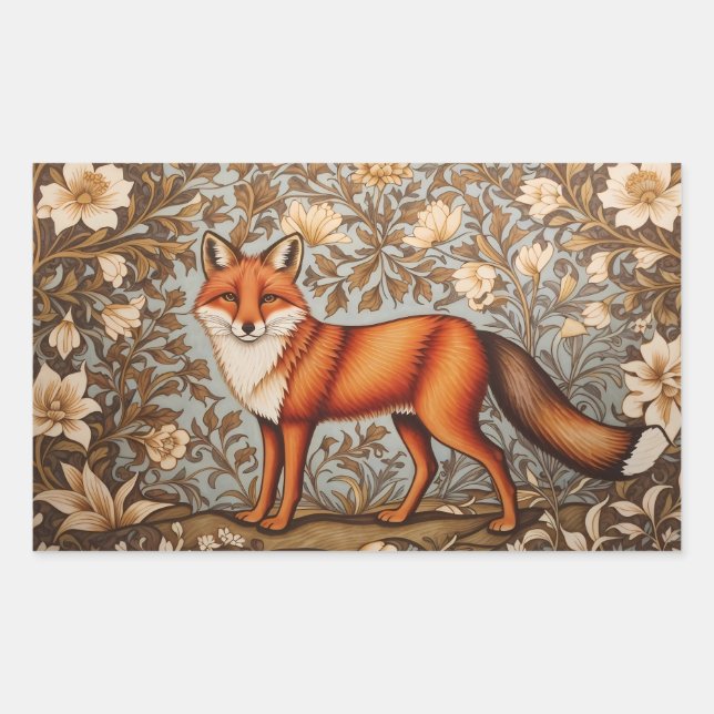 Walking Fox William Morris Inspiriert  Rechteckiger Aufkleber (Vorderseite)