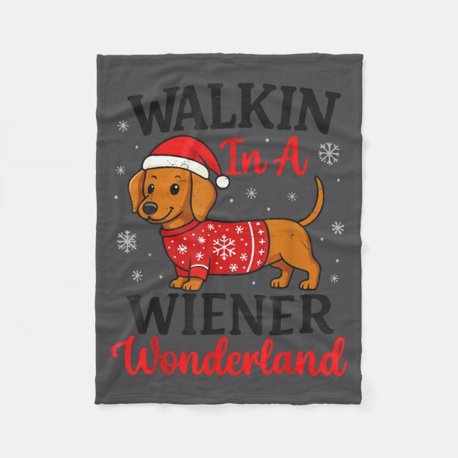 Walking In Weiner Wonderland Mini Dachshund Christ Fleecedecke (Vorderseite)