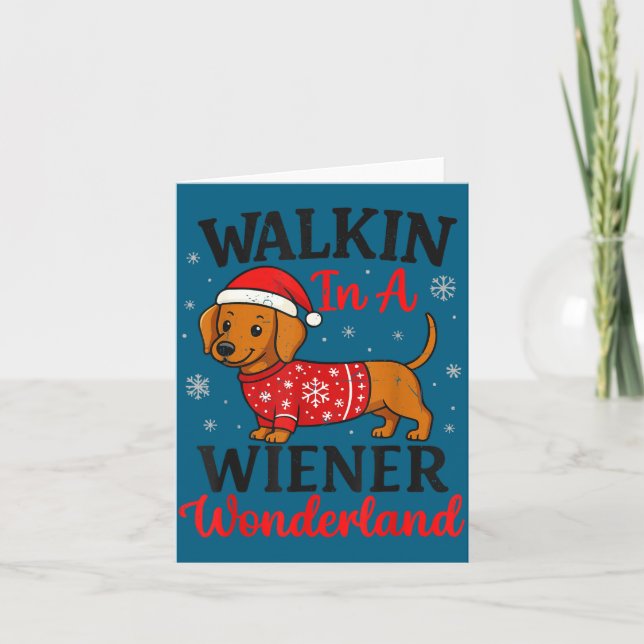 Walking In Weiner Wonderland Mini Dachshund Christ Karte (Vorderseite)