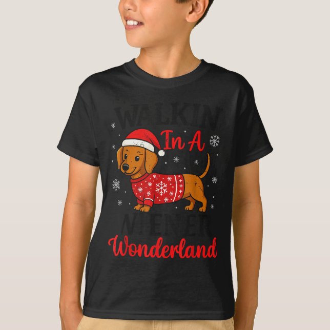 Walking In Weiner Wonderland Mini Dachshund Christ T-Shirt (Vorderseite)