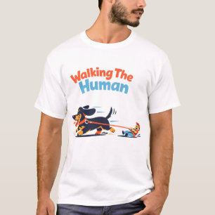 Walking The Human Lustiges Hundebesitzer Cartoon-D T-Shirt