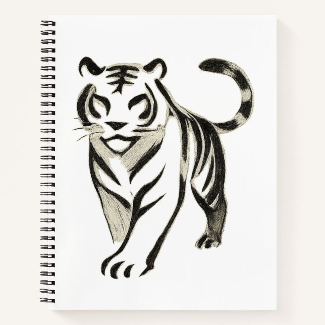 Walking Tiger Zeichn - Tintendesign Notizbuch (Vorderseite)