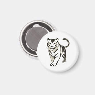 Walking Tiger Zeichn - Tintenzeichnung Design Magnet
