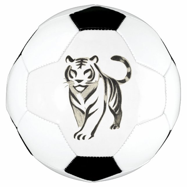 Walking Tiger Zeichnend - Tintendesign auf Fußball (Vorderseite)