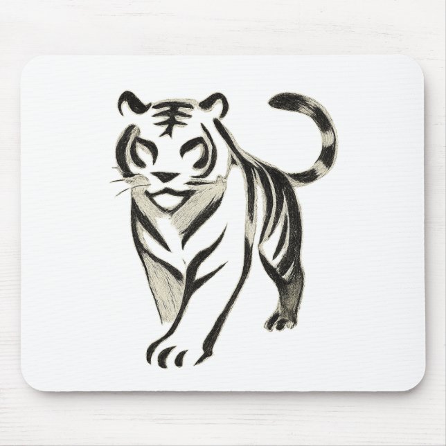 Walking Tiger Zeichnend - Tintenpatronen-Design Mousepad (Vorne)