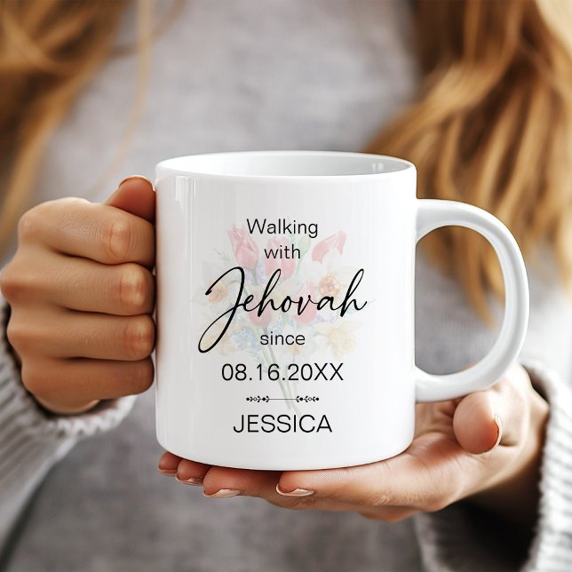 Walking with Jehovah Since Floral Baptism Mug Kaffeetasse (Von Creator hochgeladen)