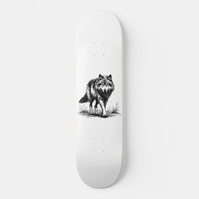 Walking Wolf Illustration Skateboard (Vorderseite)
