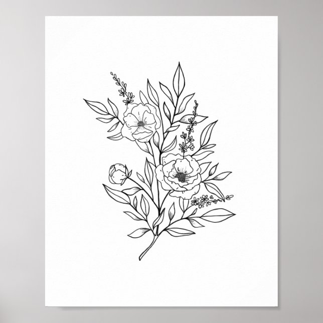 WALL ART DRUCINT | Fine Art Floral Line Art Print Poster (Vorne)