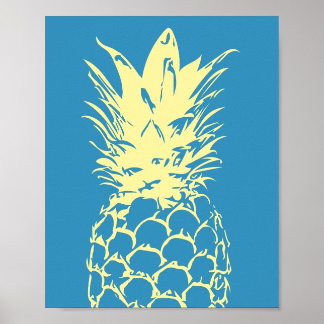 Wall Art Gelbe Ananas Design auf blau Poster (Vorne)